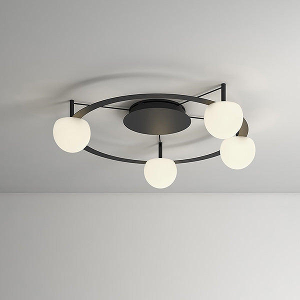 Circ Round Pendant, 4 Lights, White Glass with Gold Hardware, Surface Mount, LED, Triac Dim, IP20