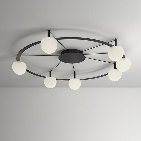 Circ Round Ceiling, 7 Lights, White Glass with Black Hardware, Surface Mount, LED, Triac Dim, IP20