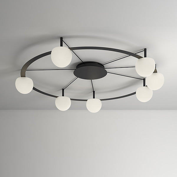 Circ Round Ceiling, 7 Lights, White Glass with Black Hardware, Recessed Mount, LED, Triac Dim, IP20