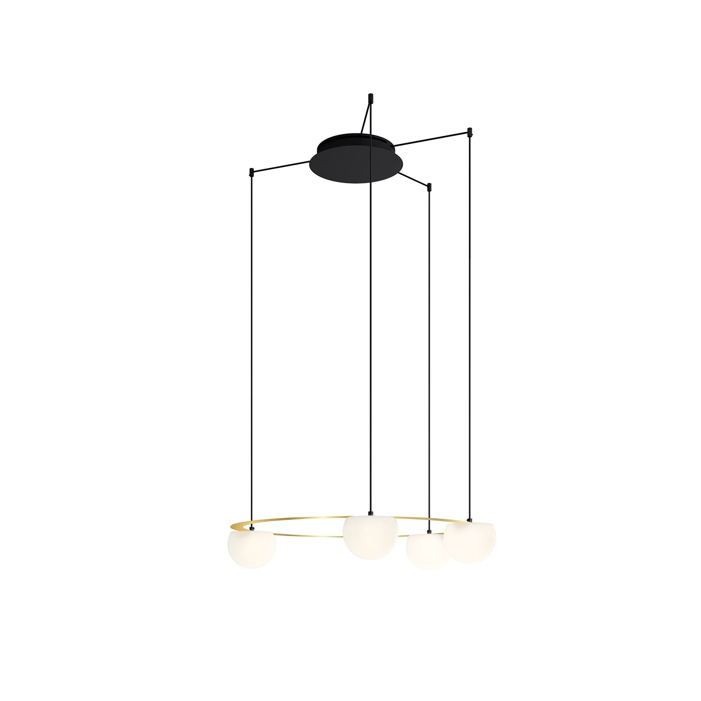 Circ Round Pendant, 7 Lights, White Glass with Gold Hardware, Surface Mount, LED, Triac Dim, IP20