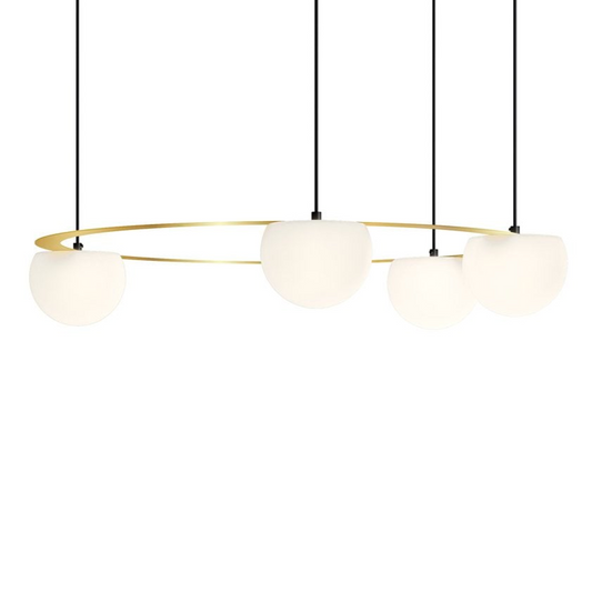 Circ Round Ceiling, 4 Lights, White Glass with Gold Hardware, Recessed Mount, LED, Triac Dim, IP20