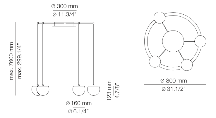 Circ Round Pendant, 4 Lights, White Glass with Gold Hardware, Surface Mount, LED, Triac Dim, IP20