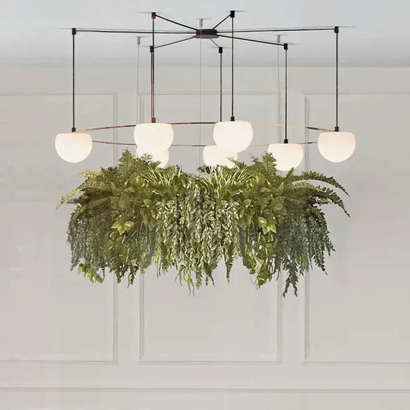Circ Round Pendant, 7 Lights, White Glass with Gold Hardware and Faux Greenery, Surface Mount, LED, Triac Dim, IP20