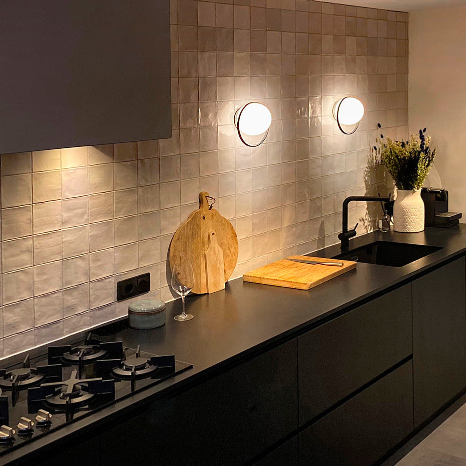 Circ Wall Light, White Glass with Gold Ring, LED, Triac Dim, IP20