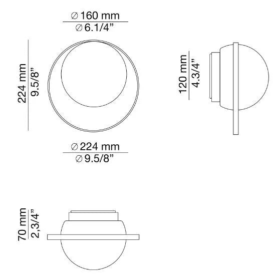 Circ Wall Light, White Glass with Gold Ring, LED, Triac Dim, IP20
