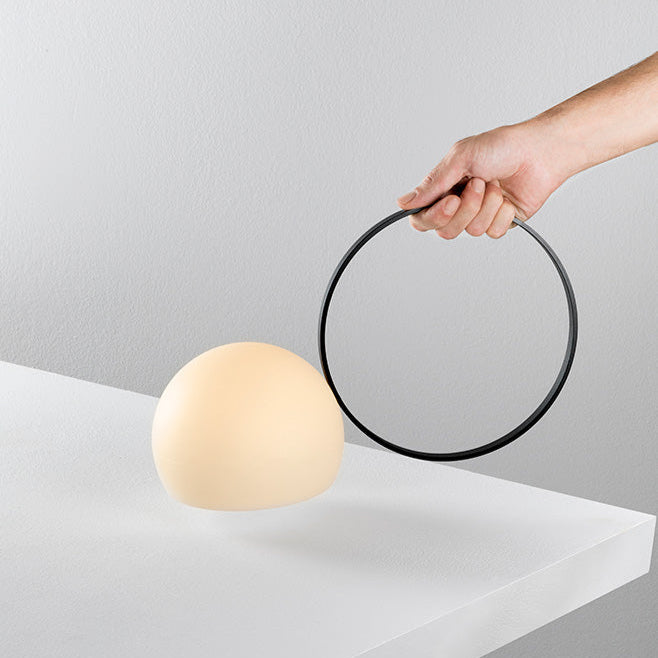 Circ Wireless Table Lamp, Poly Shade with Large Gold Ring, LED, IP67 INDOOR ONLY