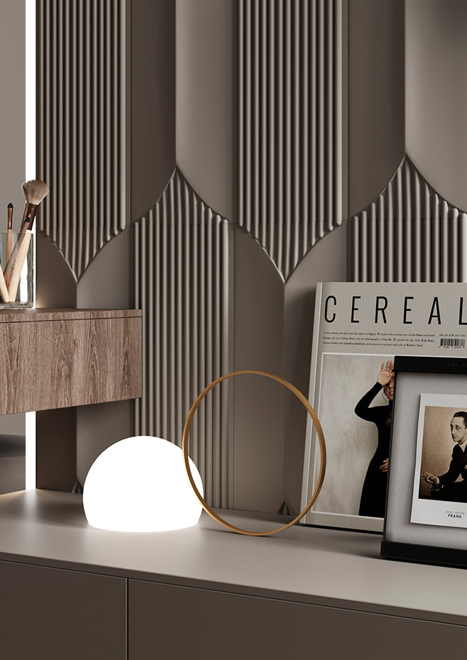 Circ Wireless Table Lamp, Poly Shade with Large Gold Ring, LED, IP67 INDOOR ONLY