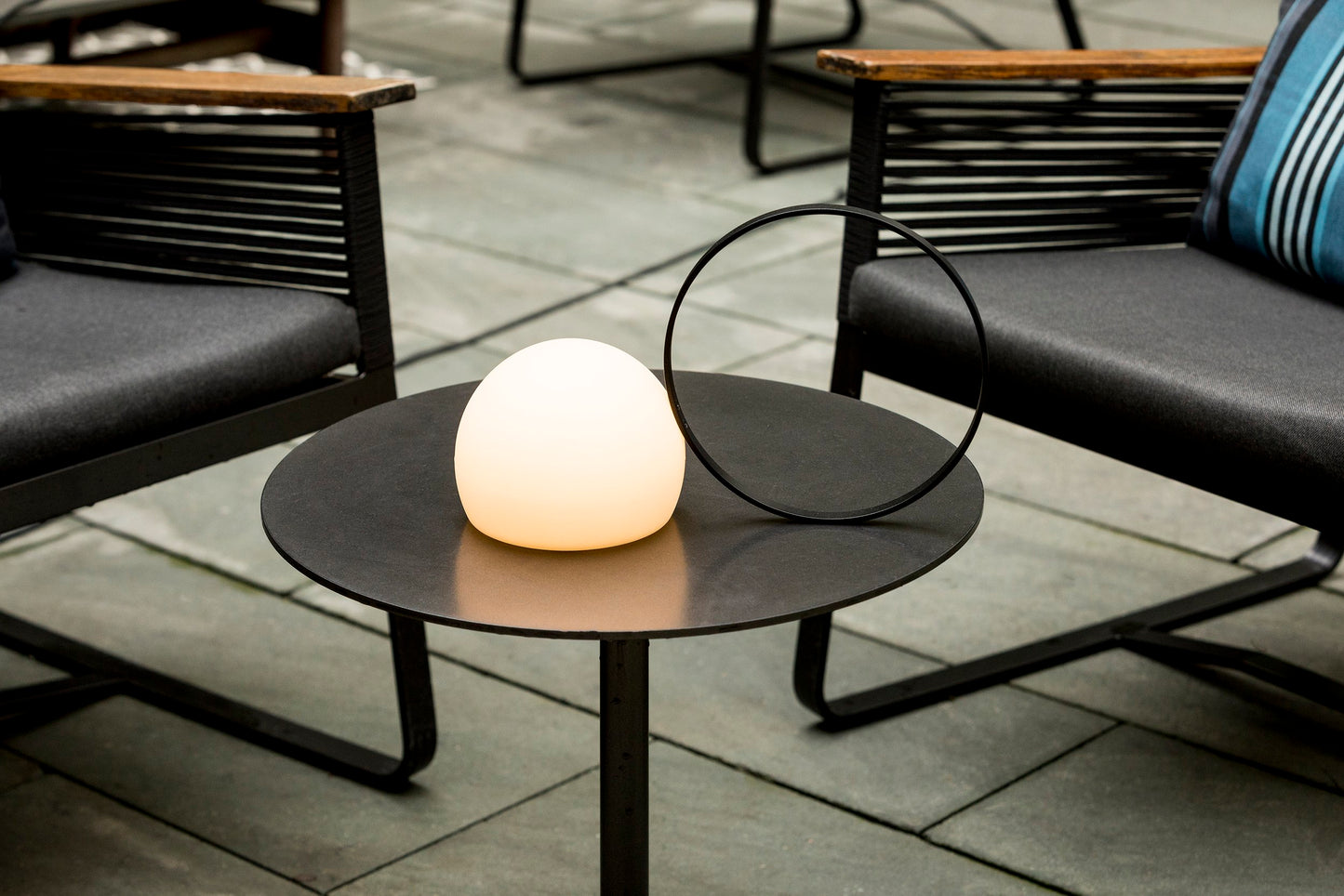 Circ Wireless Table Lamp, Poly Shade with Large Gold Ring, LED, IP67 INDOOR ONLY