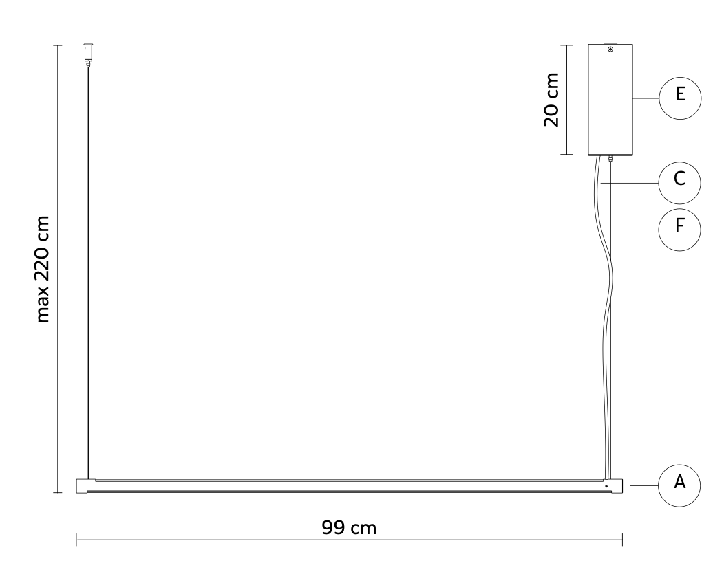 Cupido Pendant, Linear, LED Tunable White, App Dim, IP20