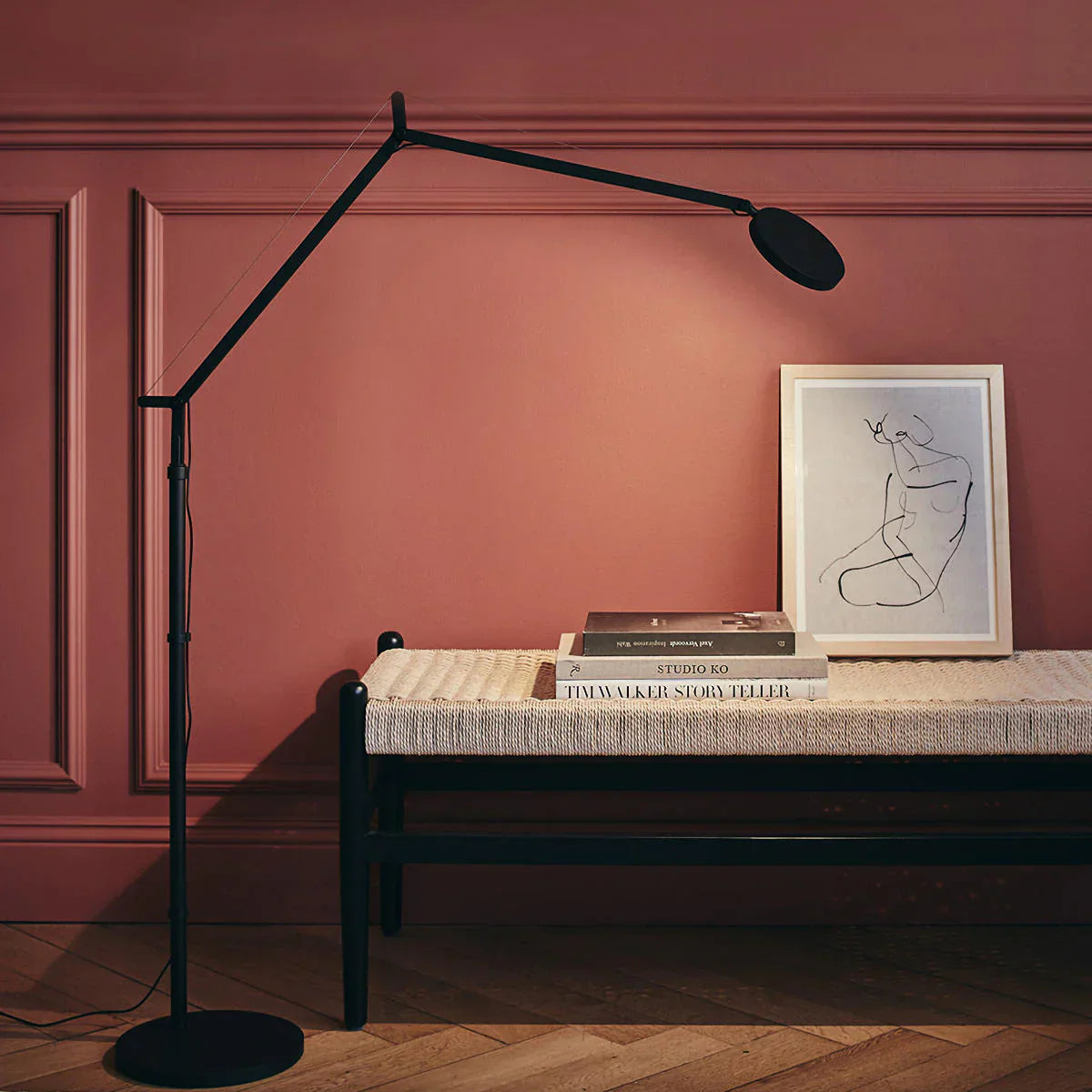 Demetra Adjustable Reading Floor Lamp, Black, LED, Touch Dimmer, IP20