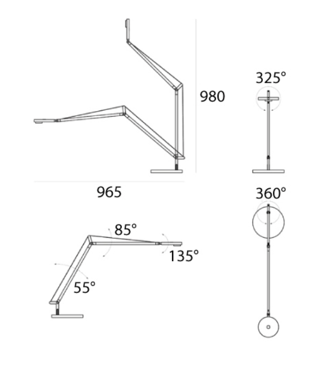 Demetra 2 Arm Adjustable Reading Table Lamp, Black, LED, Touch Dimmer, IP20