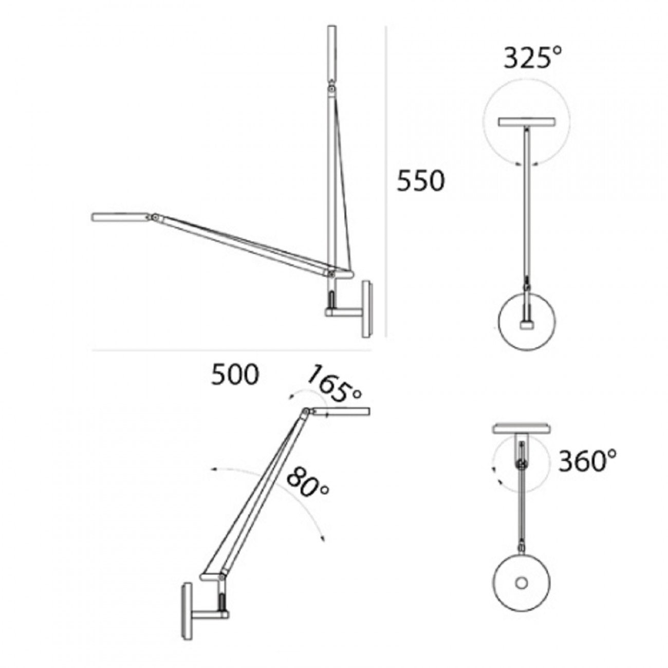 Demetra Single Arm Adjustable Reading Wall Light, Black, LED, Touch Dimmer, IP20