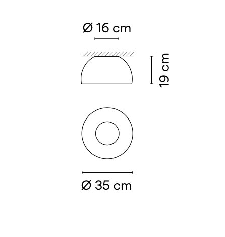 Duo Ceiling, Dome Straight Small, 35 cm ø, White with Wood Interior, 12W, LED, Dim