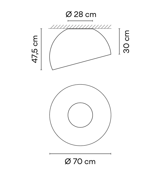 Duo Ceiling, Dome Tilted Large, 70 cm ø, Cream with Wood Interior, 26.5W, LED, Dim