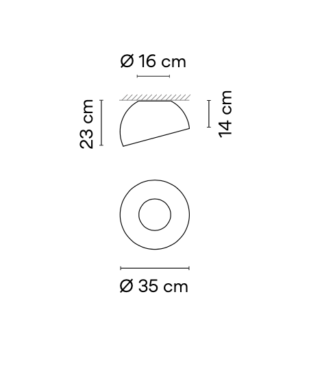 Duo Ceiling, Dome Tilted Small, 35 cm ø, Graphite with Wood Interior, 12W, LED, Dim