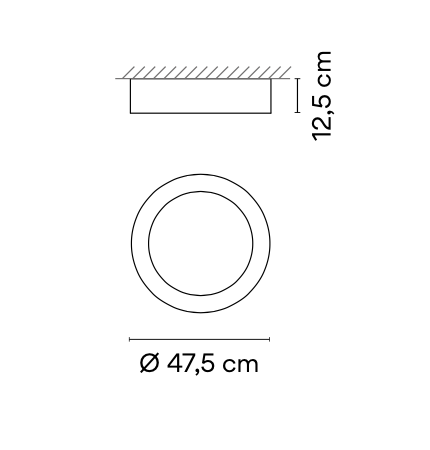 Duo Ceiling, Round Flat Small, 47.5 cm ø, Graphite with Wood Interior, 26.5W, LED, Dim
