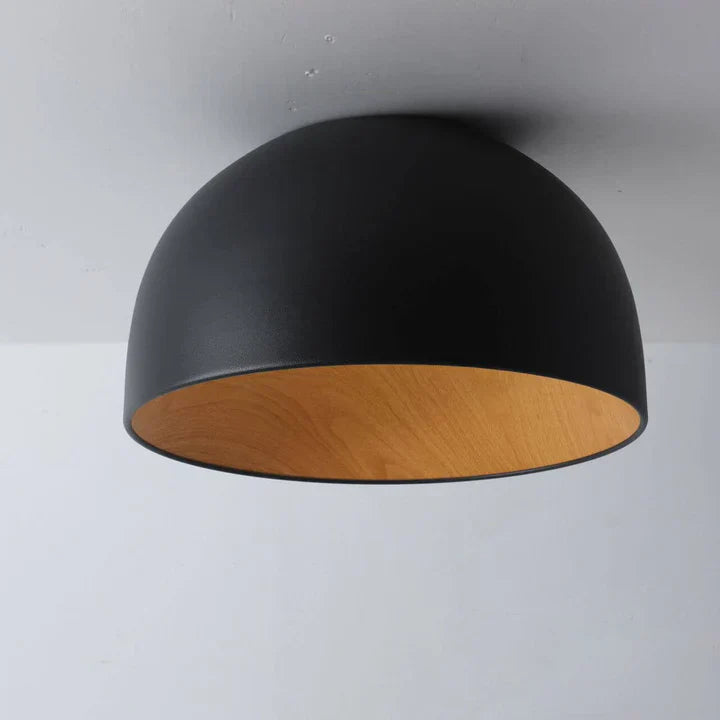 Duo Ceiling, Dome Tilted Small, 35 cm ø, White with Wood Interior, 12W, LED, Dim