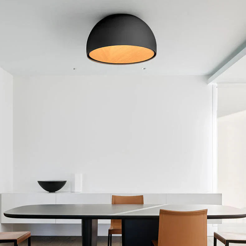 Duo Ceiling, Dome Tilted Small, 35 cm ø, White with Wood Interior, 12W, LED, Dim