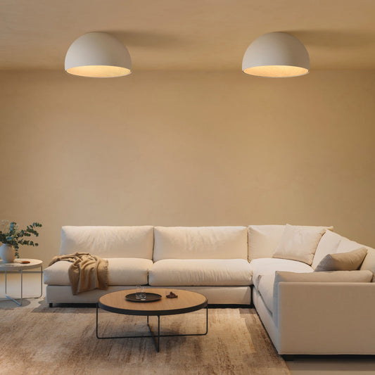 Duo Ceiling, Dome Straight Large, 70 cm ø, White with Wood Interior, 26.5W, LED, Dim