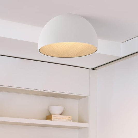Duo Ceiling, Dome Straight Small, 35 cm ø, White with Wood Interior, 12W, LED, Dim