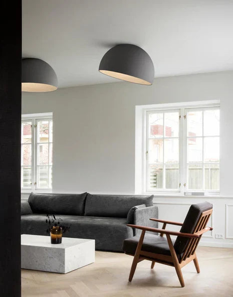 Duo Ceiling, Dome Straight Small, 35 cm ø, White with Wood Interior, 12W, LED, Dim