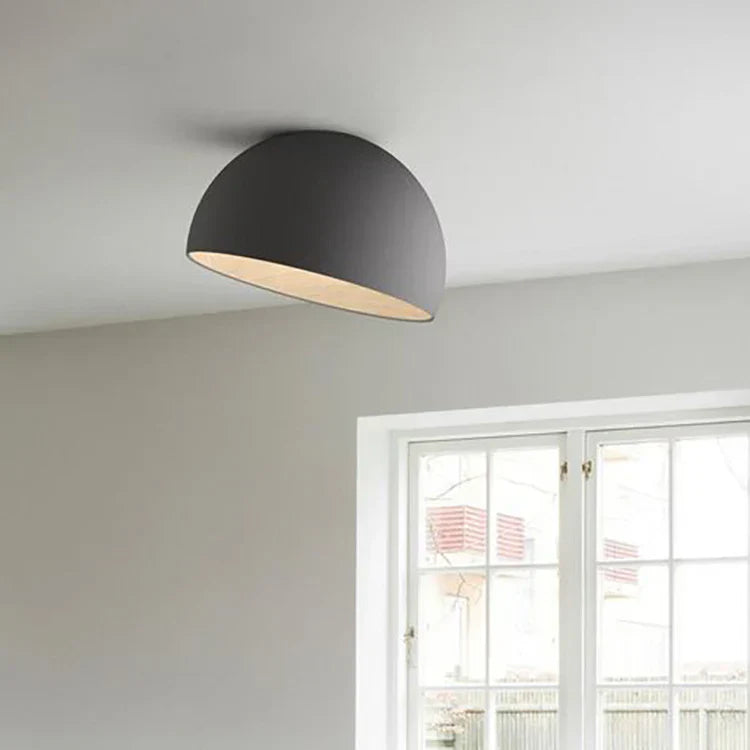 Duo Ceiling, Dome Tilted Small, 35 cm ø, White with Wood Interior, 12W, LED, Dim