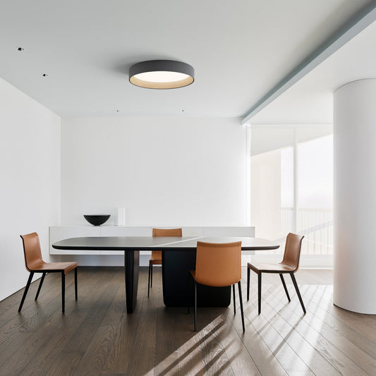 Duo Ceiling, Round Flat Large, 78.5 cm ø, Graphite with Wood Interior, 50W, LED, Dim