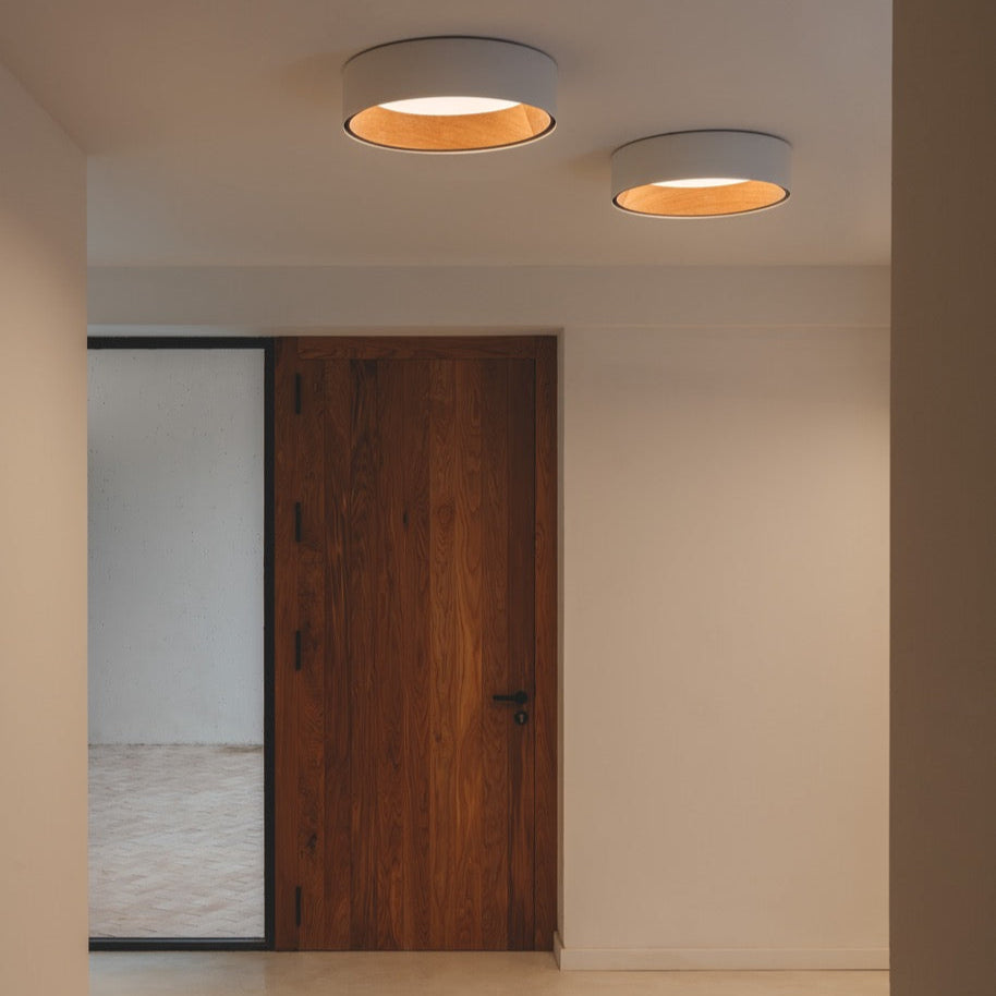 Duo Ceiling, Round Flat Small, 47.5 cm ø, Graphite with Wood Interior, 26.5W, LED, Dim