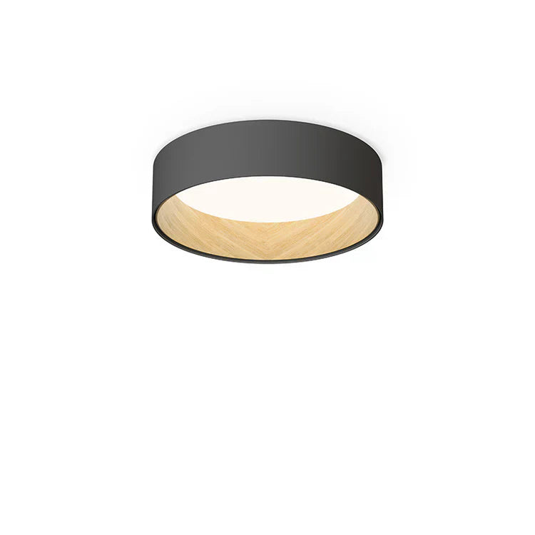 Duo Ceiling, Round Flat Small, 47.5 cm ø, Graphite with Wood Interior, 26.5W, LED, Dim