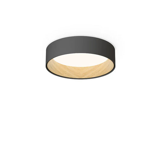 Duo Ceiling, Round Flat Small, 47.5 cm ø, Graphite with Wood Interior, 26.5W, LED, Dim