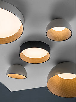 Duo Ceiling, Round Flat Large, 78.5 cm ø, Cream with Wood Interior, 50W, LED, Dim