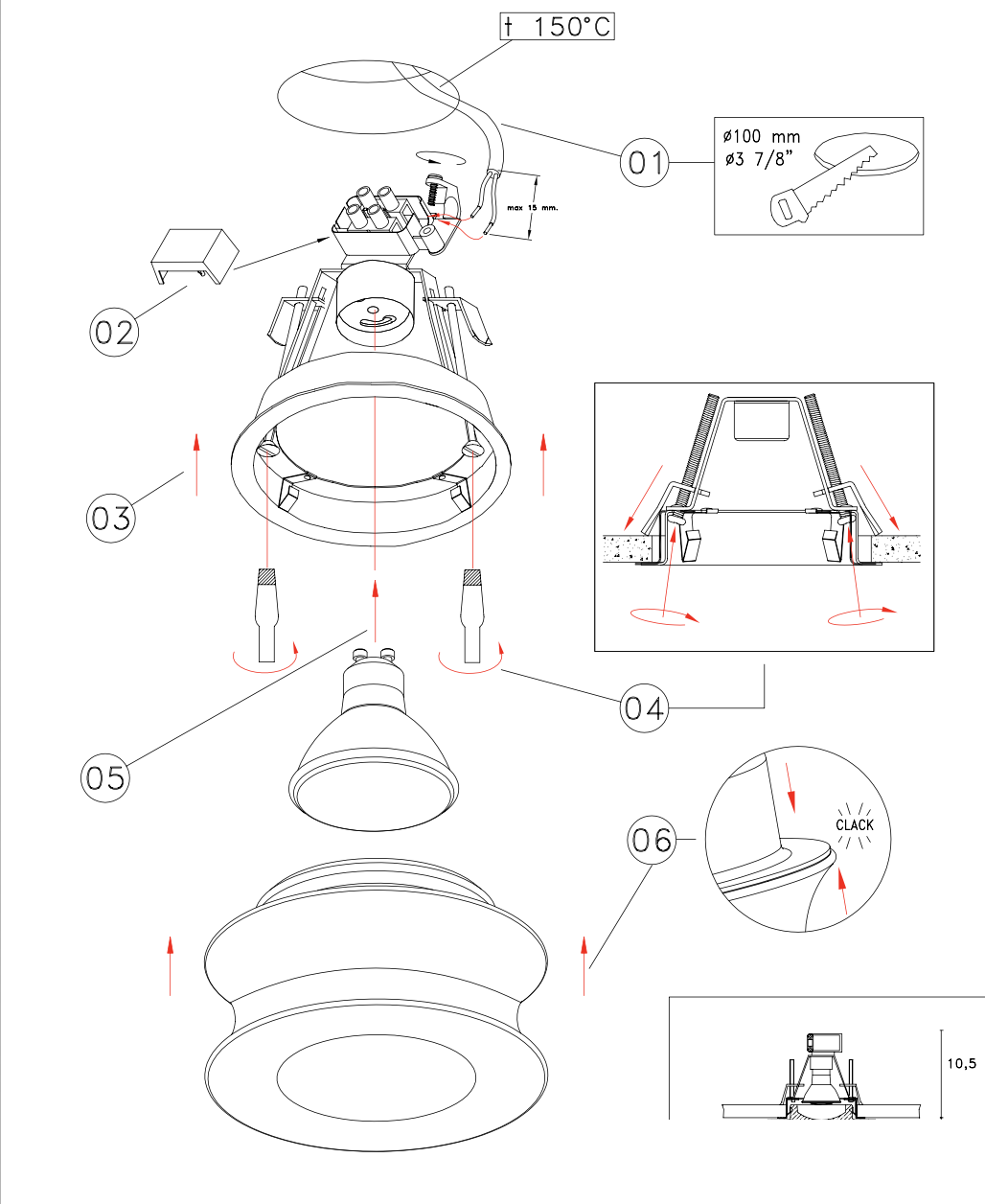 Faretti Lui Semi-Flush Downlight, Clear Glass with Polished Steel Front, GU10, IP20