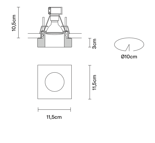 Faretti Lui Semi-Flush Downlight, Clear Glass with Polished Steel Front, GU10, IP20