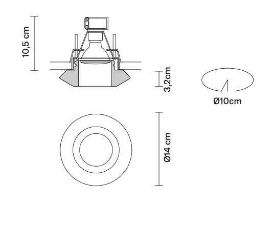 Faretti Rombo Semi-Flush Downlight, Clear Glass, GU10, IP20