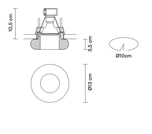 Faretti Tondo Semi-Flush Downlight, Frosted Glass, GU10, IP20