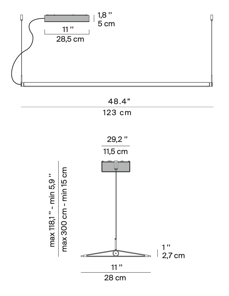 Fienile Linear Pendant, Dark Grey, LED, 52W, Dali or Push Dim or On/Off, IP20
