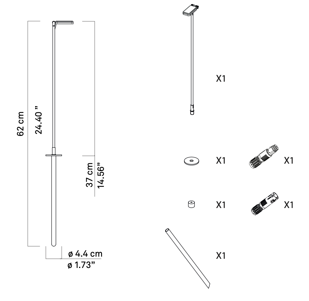 Flia Floor Spike, Single, 37 cm H, LED, 2.5W, DALI Dim or On/Off, IP66