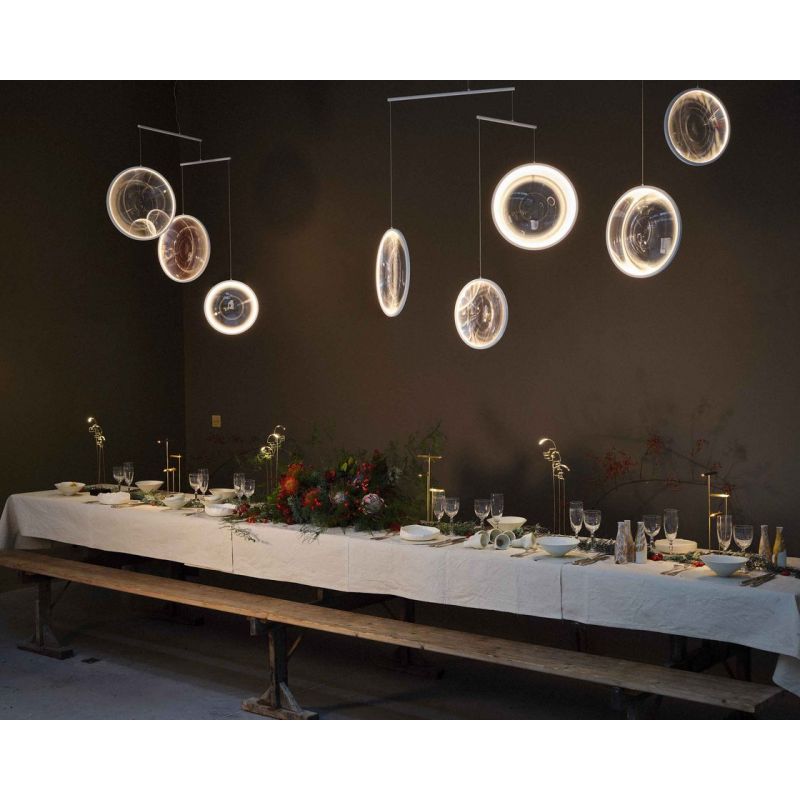DCW Editions white Focus pendant over long table