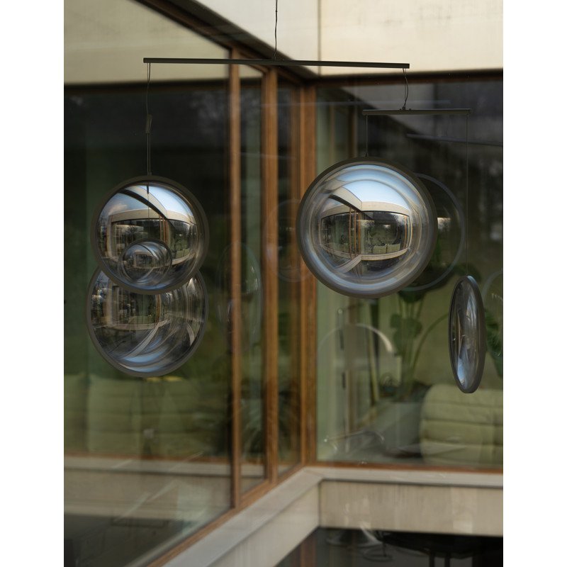 DCW Editions black Focus pendant with 4 circles in corner window unlit