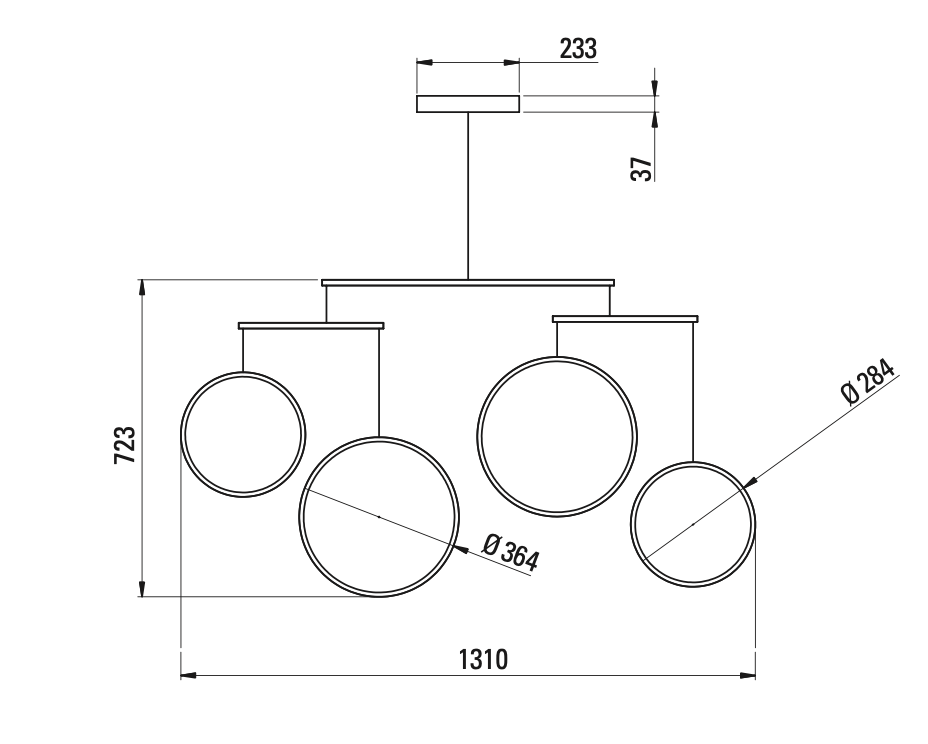 DCW Editions Focus pendant with 4 circles technical drawing