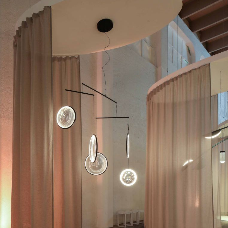 DCW Editions black Focus pendant with 5 circles at lighting show