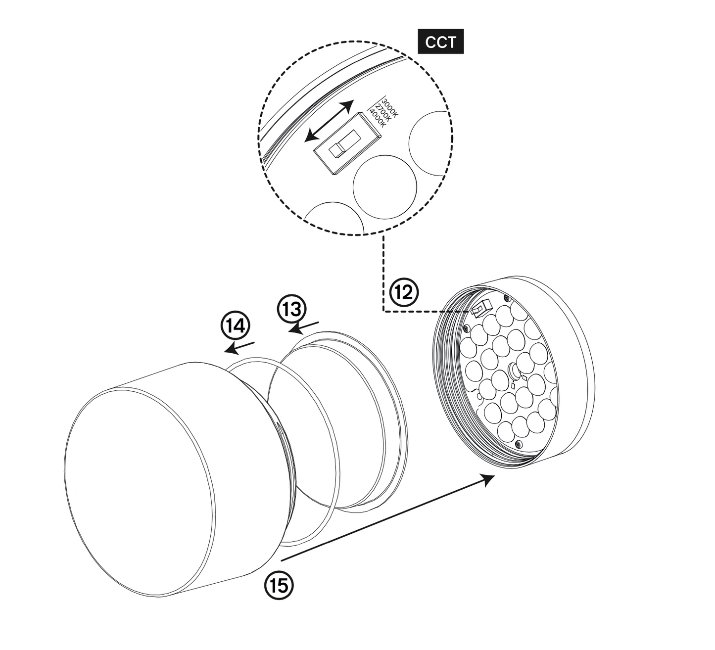 Full Stop, Wall or Ceiling, Glass, LED, Phase Dim, IP65