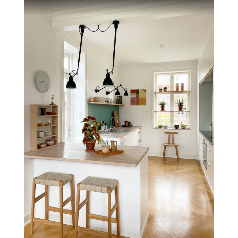 Gras-N302-Pendant-Black-Over-Small-Kitchen-Island-with-N304-Wall-Over-Sink