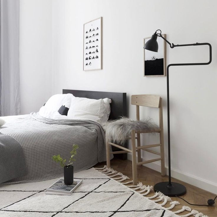 Gras N411 Adjustable Reading Floor Lamp C Arm Round White Shade, E14, IP20