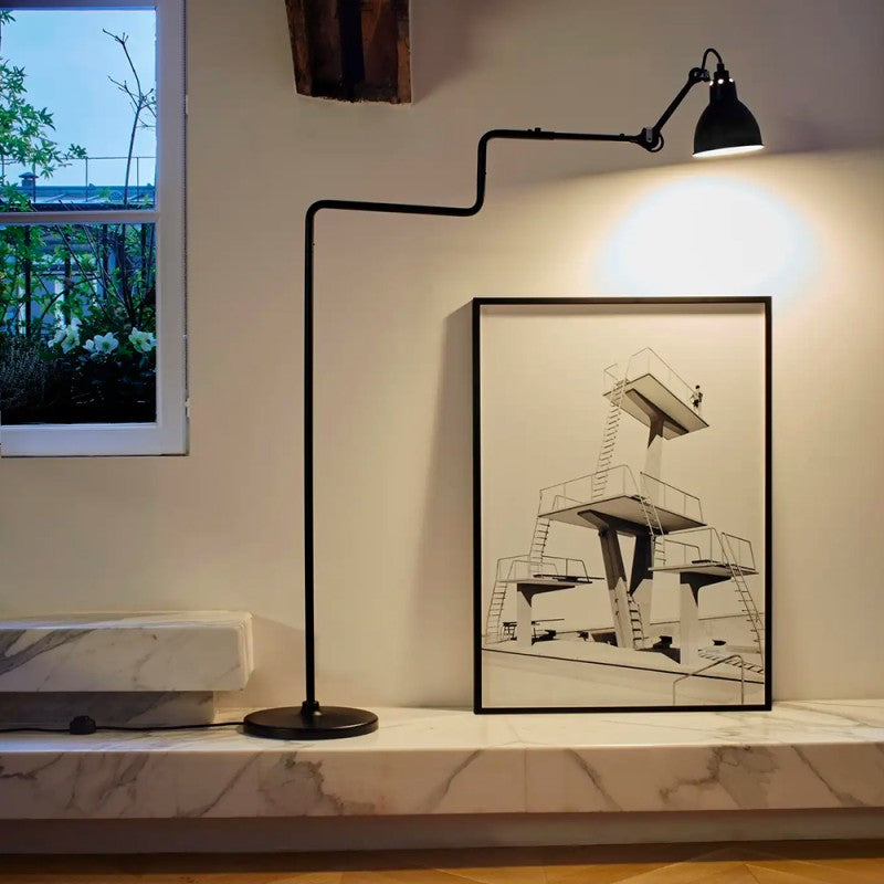 Gras N411 Adjustable Reading Floor Lamp C Arm Round White Shade, E14, IP20