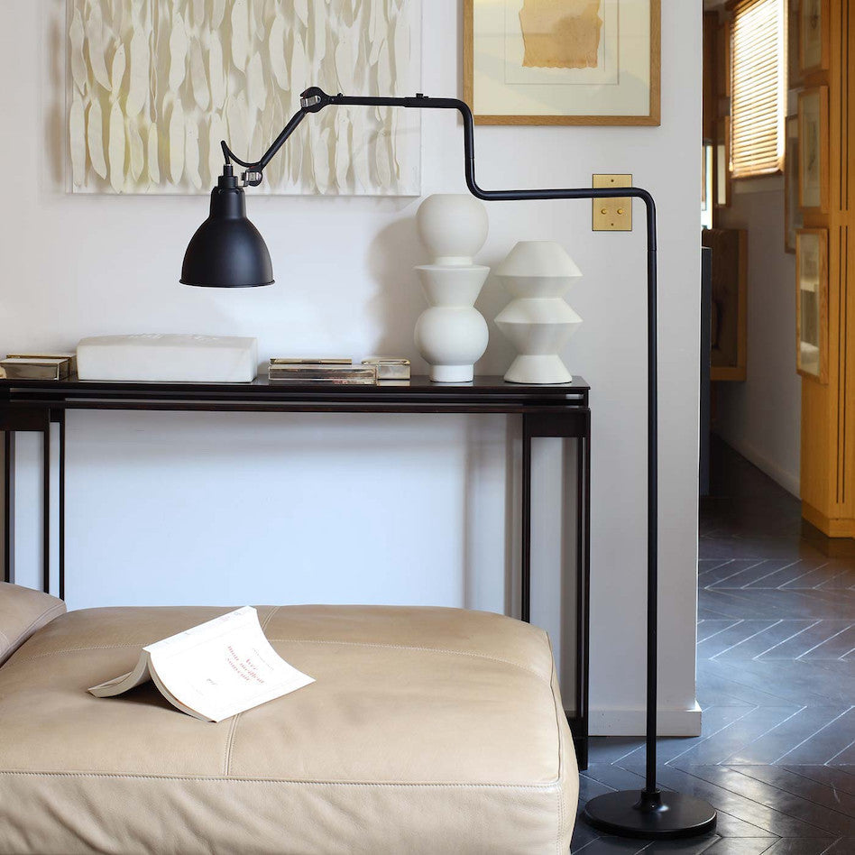 Gras N411 Adjustable Reading Floor Lamp C Arm Round White Shade, E14, IP20
