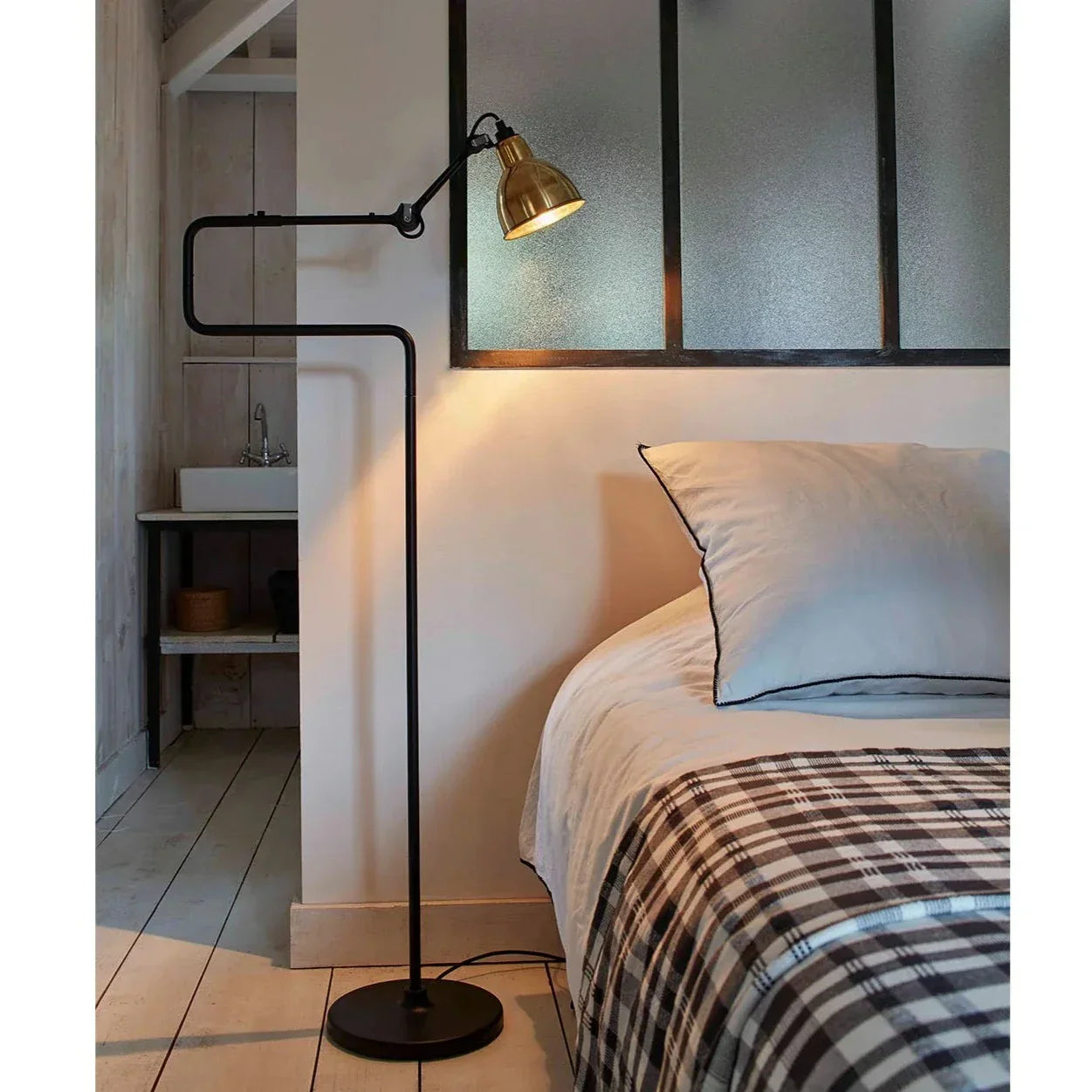 Gras N411 Adjustable Reading Floor Lamp C Arm Round White Shade, E14, IP20