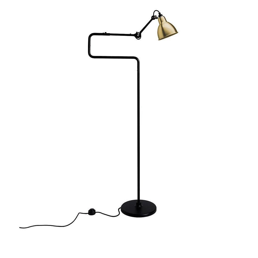 Gras N411 Adjustable Reading Floor Lamp C Arm Round Brass Shade, E14, IP20