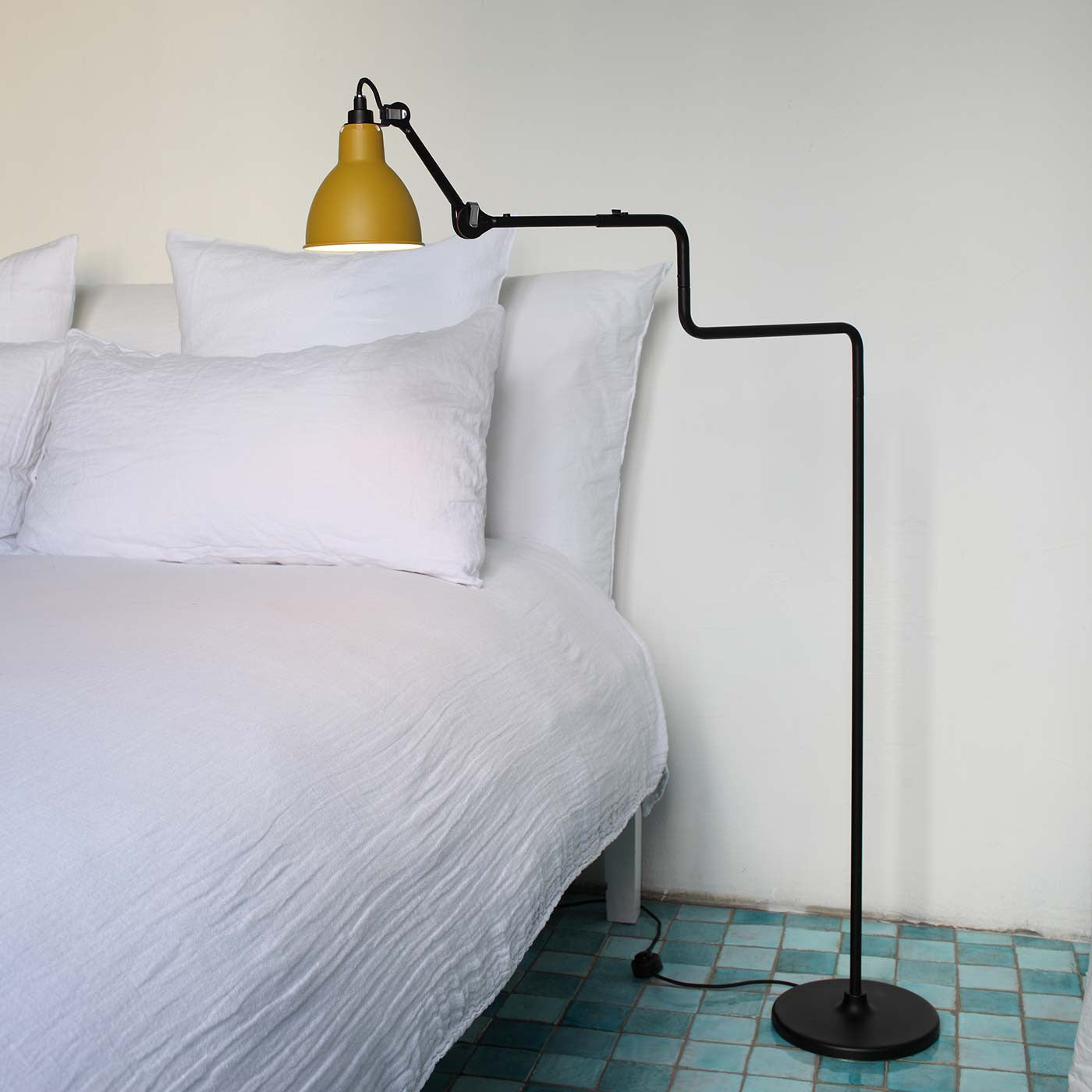 Gras N411 Adjustable Reading Floor Lamp C Arm Round White Shade, E14, IP20