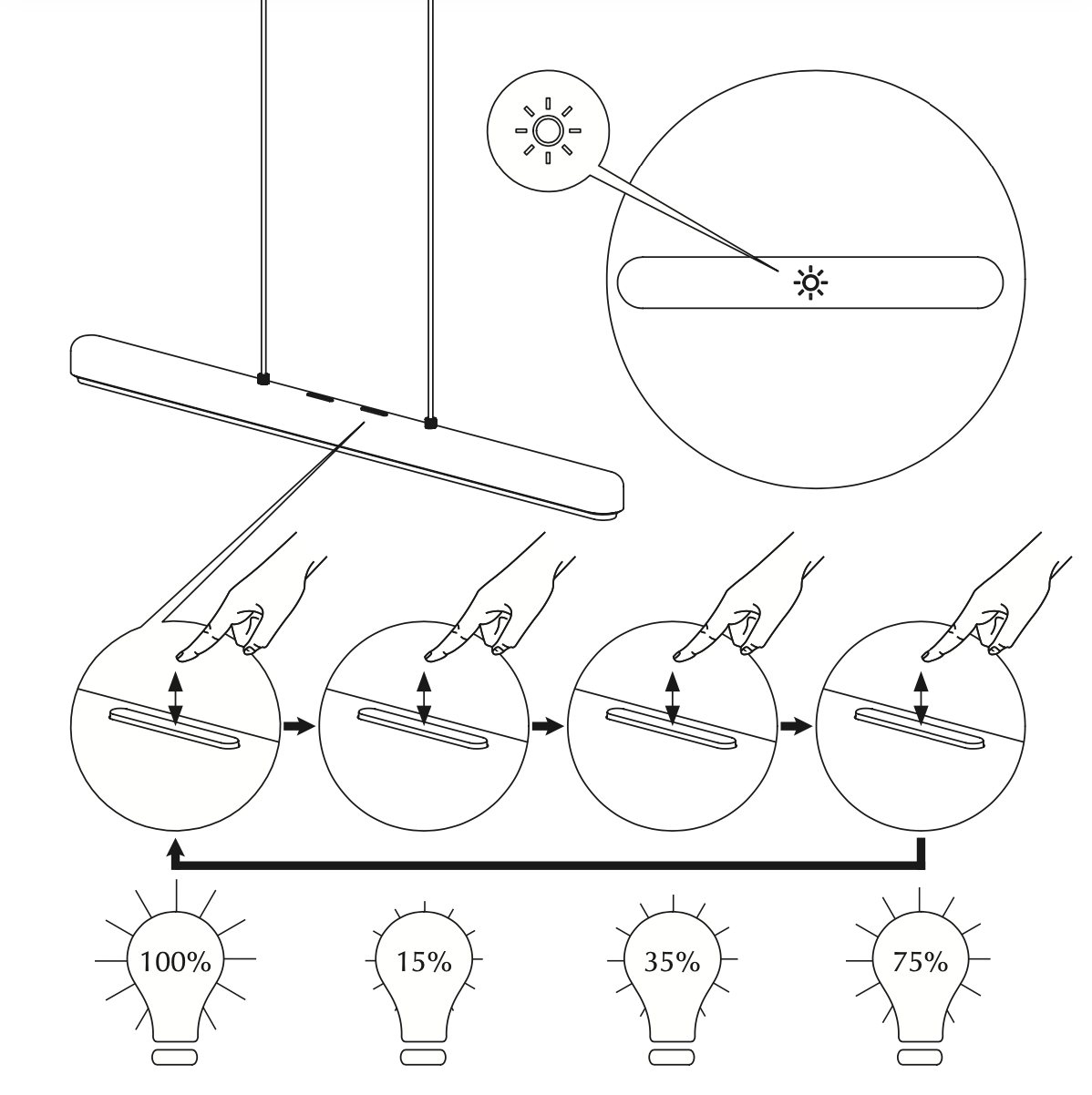 Hazel Linear Pendant, Black, LED Tunable White, Touch Dim